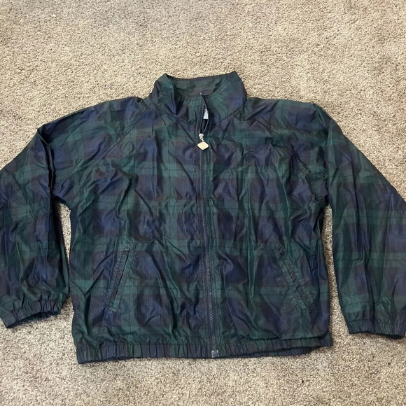 Vintage Jerzees Windbreaker Jacket 80s Black Watch Raglan Check Blue Zip‎ Bomber - Picture 1 of 9